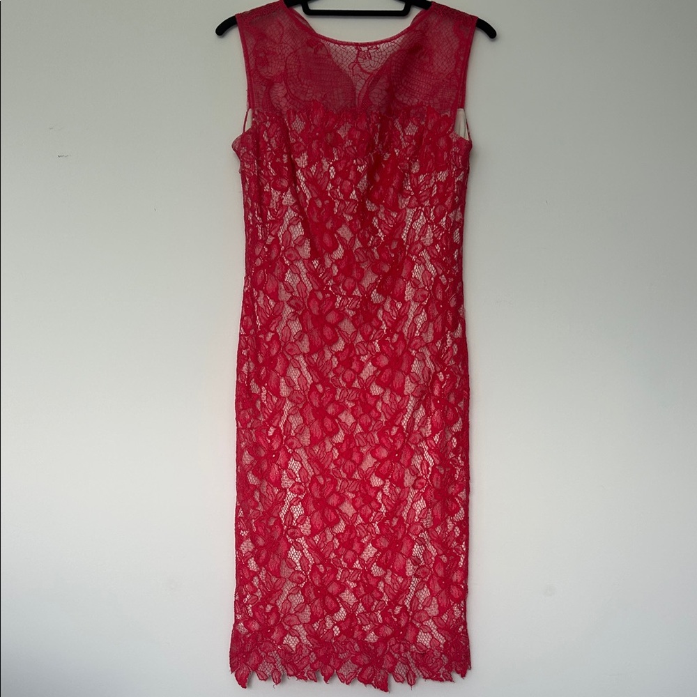 Tadashi Shoji Vibrant Red Lace Midi Dress